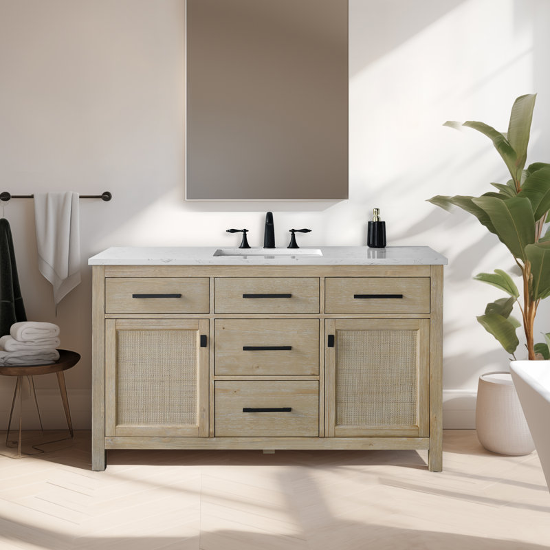 Marquist 54" Single Bathroom Vanity With Stone Top, Fir Essence Light