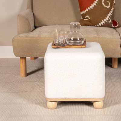 Square Boucle Upholstered Ottoman
