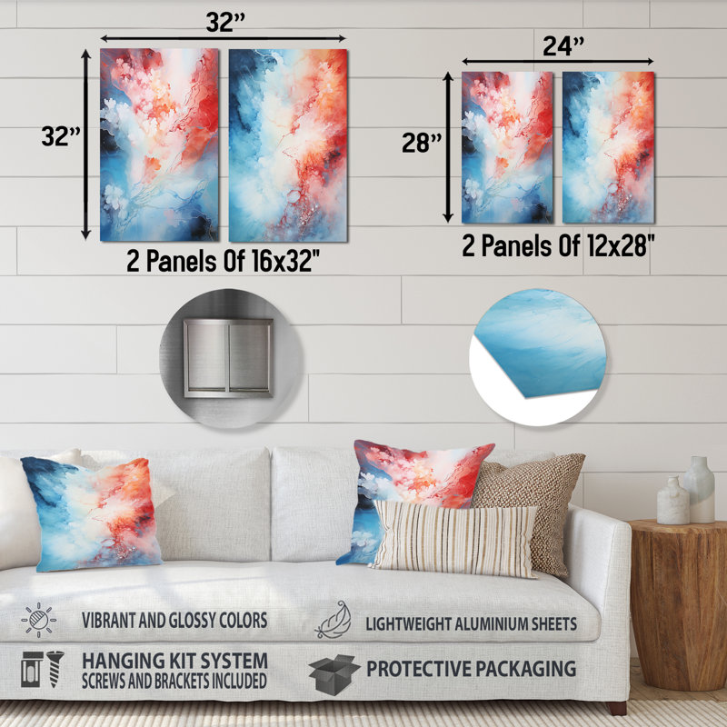 Feu et glace Tachisme Drift II - Tachisme, ensemble de 3 reproductions d'art en métal, H 32 po x l 32 po