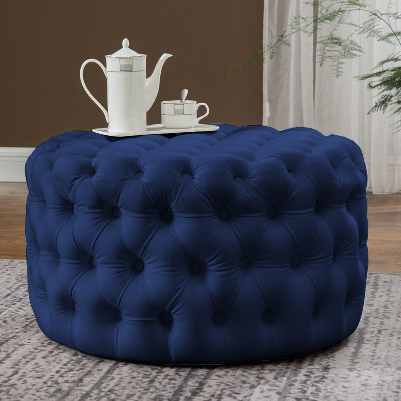 Crookston 75cm Wide Tufted Round Ottoman, Blue