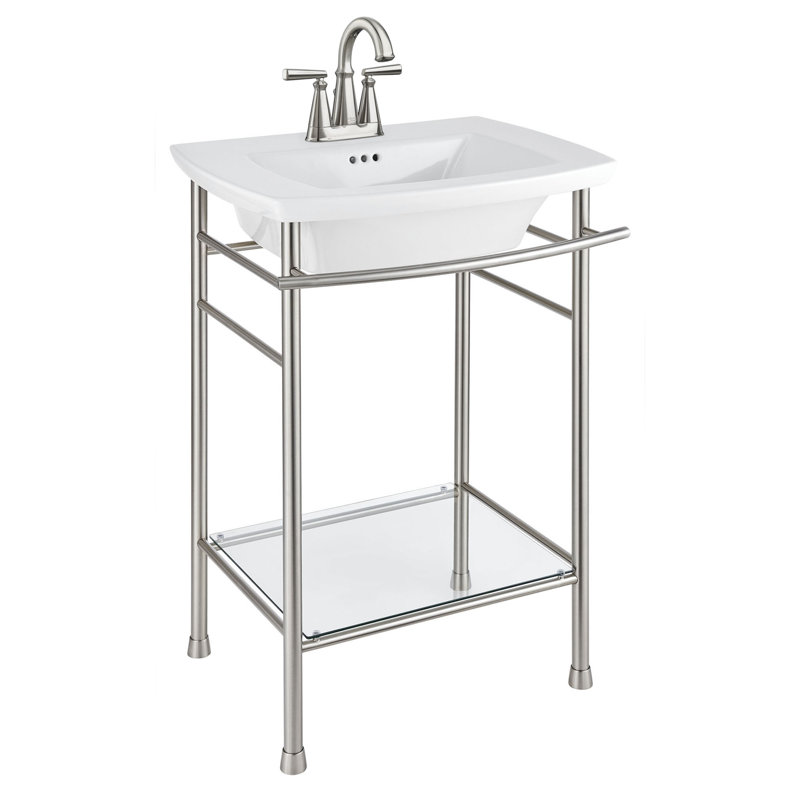 Edgemere Brushed Nickel Metal Console Table Legs with Glass Shelf