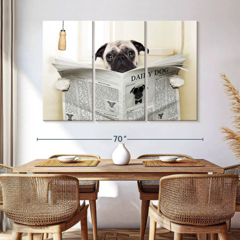 Ketti Pug Reading A Newspaper, 36" H x 57" W