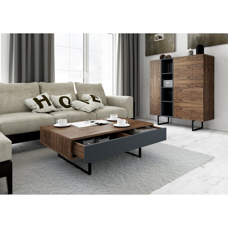 Largo Sled Coffee Table with Storage, Walnut/Grey
