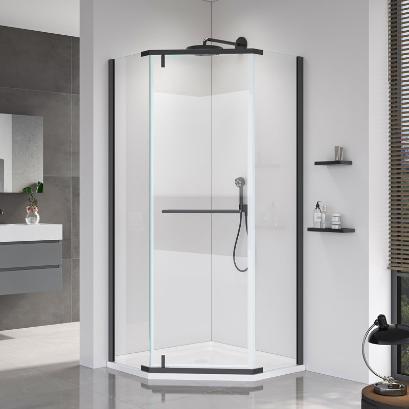 Porte de douche pivotante, porte en verre trempé pour salle de bain, Noir mat