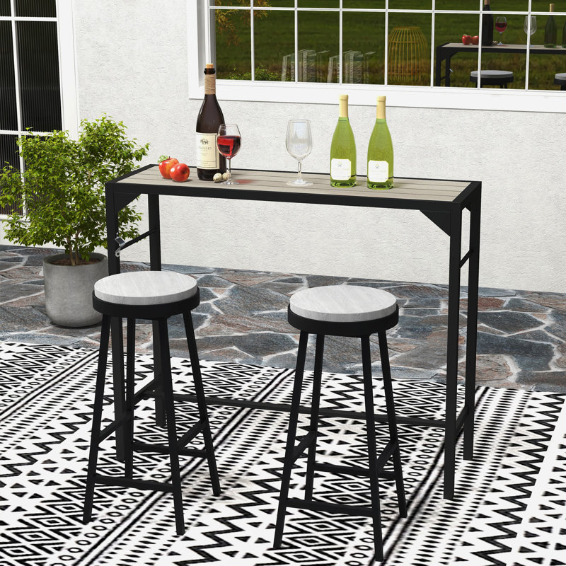 Rinard Outsunny 47" Outdoor Bar Table, Bar Height Patio Table with Built-In Bottle Opener and Steel Frame, Garden Table with Plastic Board Featuring Wood Grain Effect, Light Brown