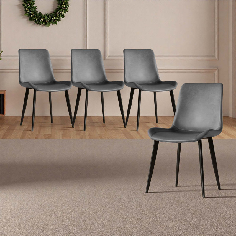 Ensemble de 4 chaises de salle à manger en similicuir, Gris, Noir