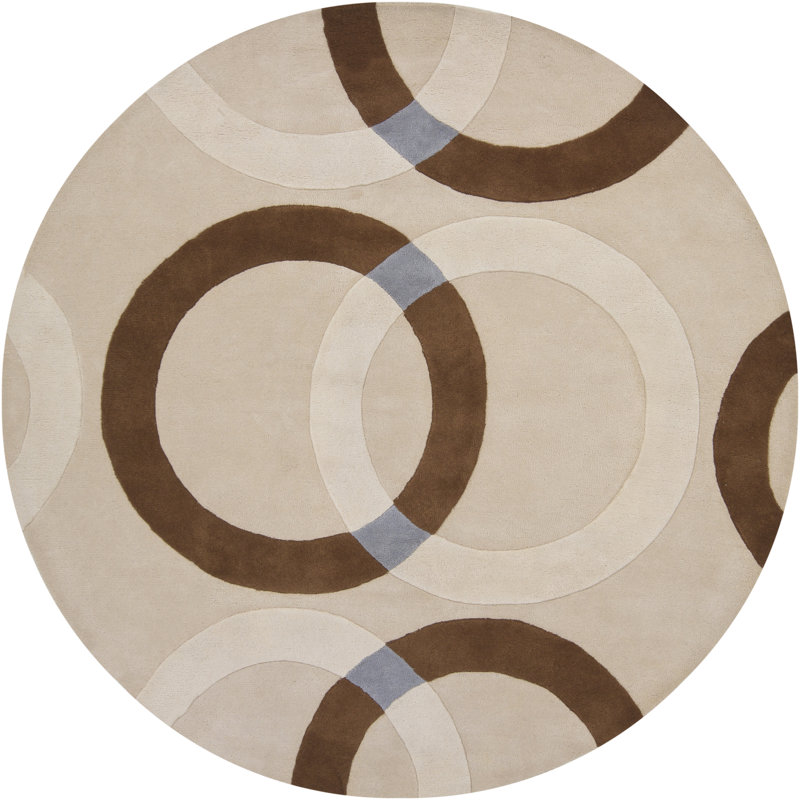 Altamirano Wool Geometric Circles Authentic Handmade Hand Tufted Tan Brown Cream Green Indoor Area Rug, Brown/Cream/Green/Tan