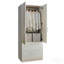 Armoire en bois à deux portes avec deux tiroirs et barres suspendues en blanc