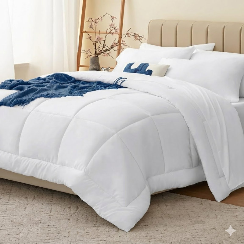 Ensemble d'édredon de luxe pour grand lit 7 pièces - Literie en mélange de coton avec bourre 100% coton, couvre-lit, drap-housse, taies d'oreiller et coussins décoratifs