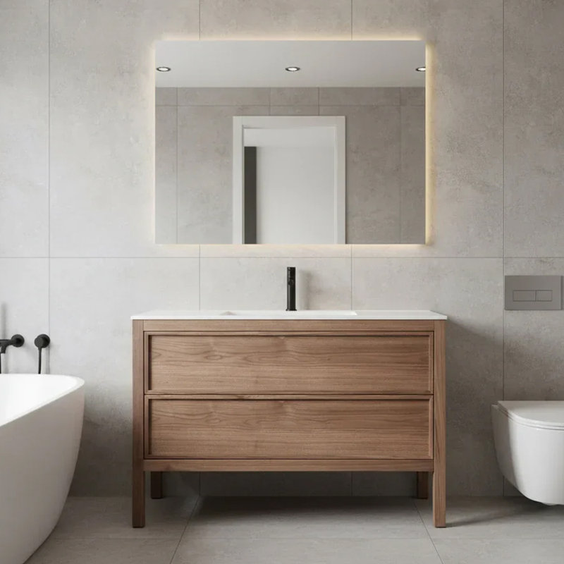 Kahlo 48 po L x 20 po P 2 tiroirs Meuble-lavabo avec évier simple et Comptoir en Surface solide blanc