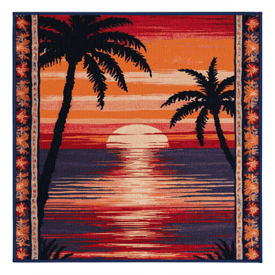 Washable Island Sunset Hawaiian Area Rug