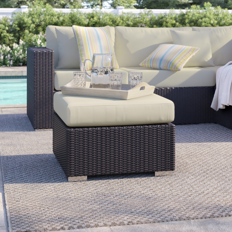 Repose-pieds d'extérieur avec coussin Convene, Mélange de polyester beige