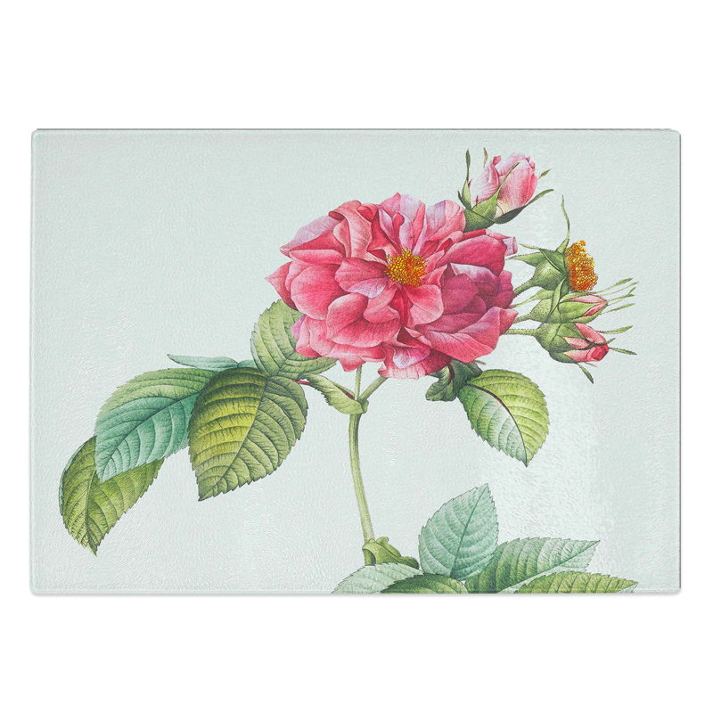 Tempered Glass Rose of Frankfurt by Pierre-Joseph Redoute Chopping Board, 28.5 cm W x 20 cm L