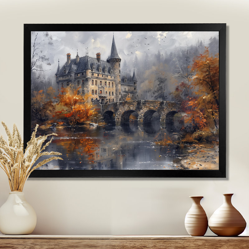  «Beige Orange Autumn Rustic Chateau In Europe II - Chateaus», reproduction d'art, Toile encadrée noire simple
