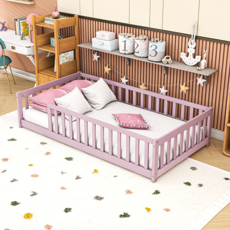Twin Wooden Frame Kids Bed With Slats, Pink
