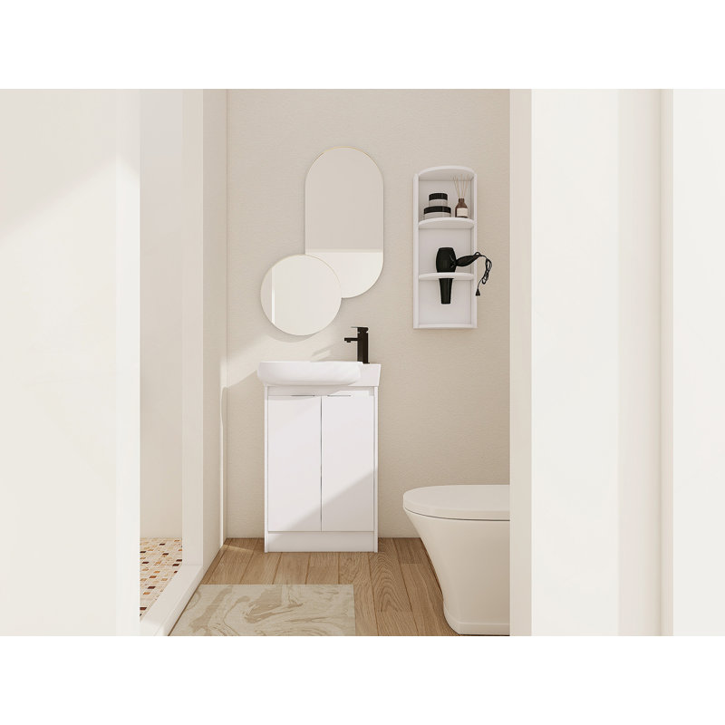 Meuble-lavabo avec lavabo et support de rangement pour petite salle de bain, Blanc lustré