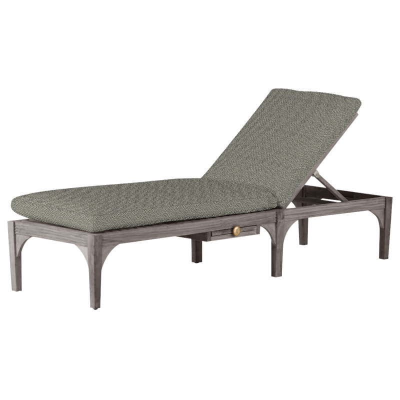 Club Teak 82.38" Long Reclining Single Chaise with Cushions, Oyster Teak, No Welt, Intermix Bark