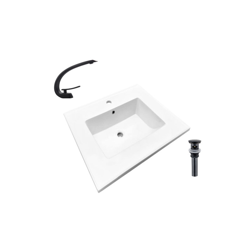 Plateau de meuble-lavabo simple 16,3 po en blanc avec lavabo et robinet