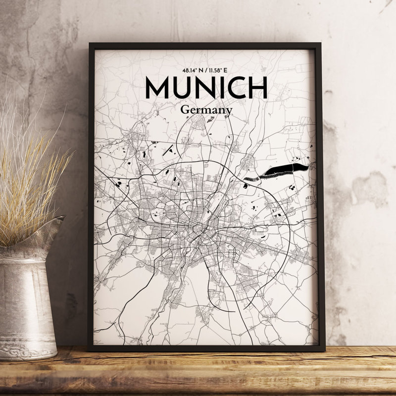 Munich City Map - No Frame Print, 50.8cm H x 40.6cm W x 0.13cm D