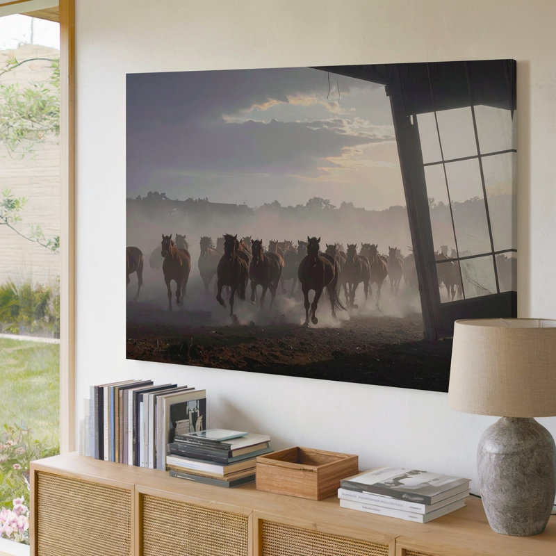 Toile au galop Herd At Dawn Canvasmoody, paysage équestre, art mural, prêt à accrocher, galerie, décoration moderne