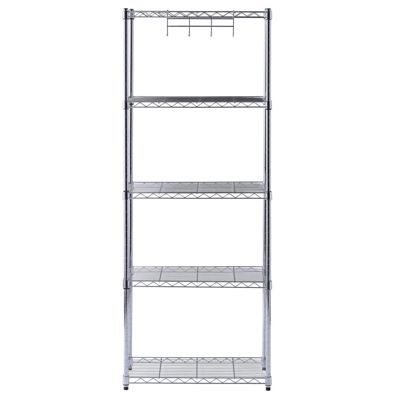 Adjustable Chrome 5-Tier Wire Shelving Unit for Kitchen and Garage