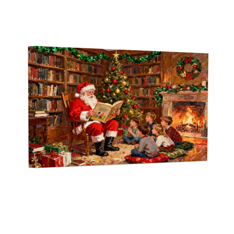 Père Noël de Noël lit l'histoire aux enfants près du foyer, H 24 po x l 36 po
