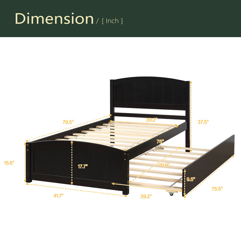 Lit plateforme simple avec lit gigogne, Espresso