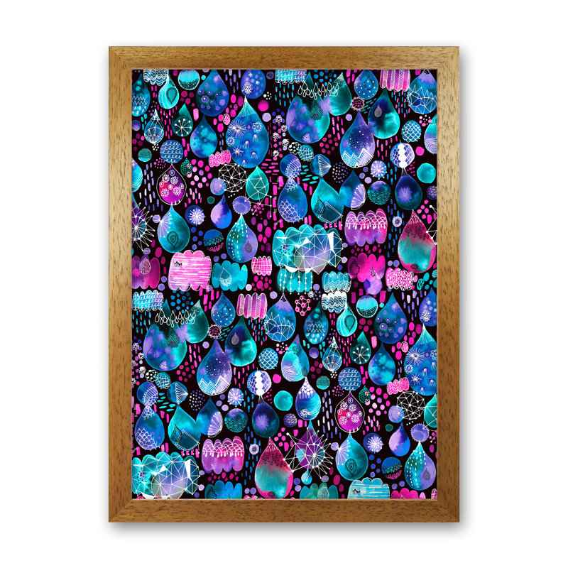Rain Stitches Neon - Print, Brown Framed, 34cm H x 25cm W x 3cm D