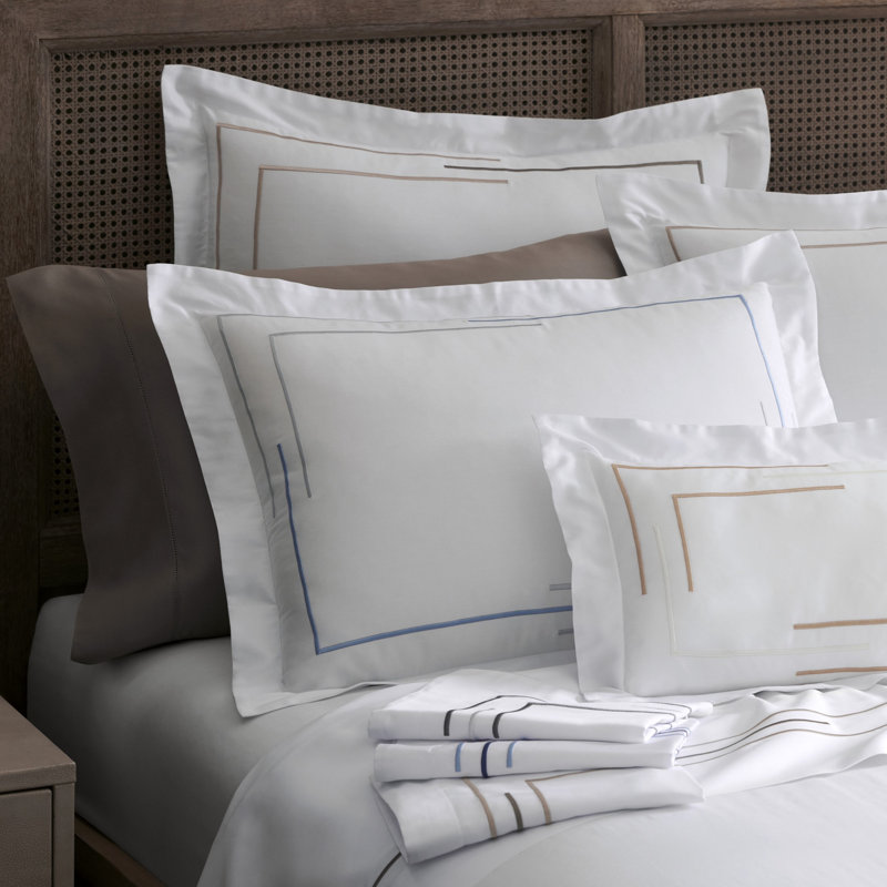 Corso Sateen Sheet Set, King Sheet Set, White/Candlelight/Mist Gray