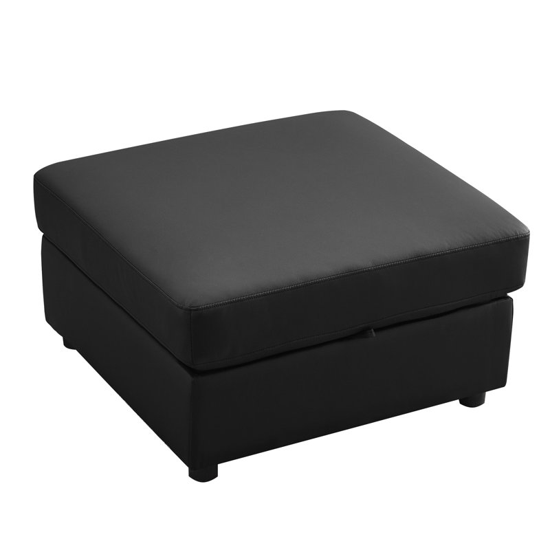 Repose-pieds avec rangement en microfibre similicuir, Noir