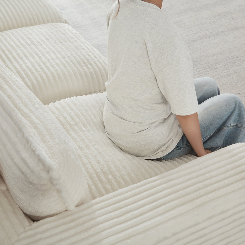 Cloud Sectional Couches for Living Room, Convertible L-Shape Couch with Ottoman, Corduroy - White