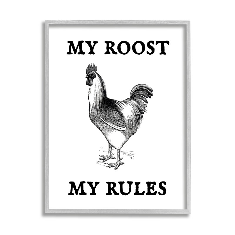 «My Roost and Rules Funny Chicken» par Lil 'Rue - cadre flottant, impression sur bois, L 11 po x H 14 po x P 1,5 po