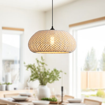 19" Modern White Handwoven Rope Dimmable 1-Light Single Pendant Light
