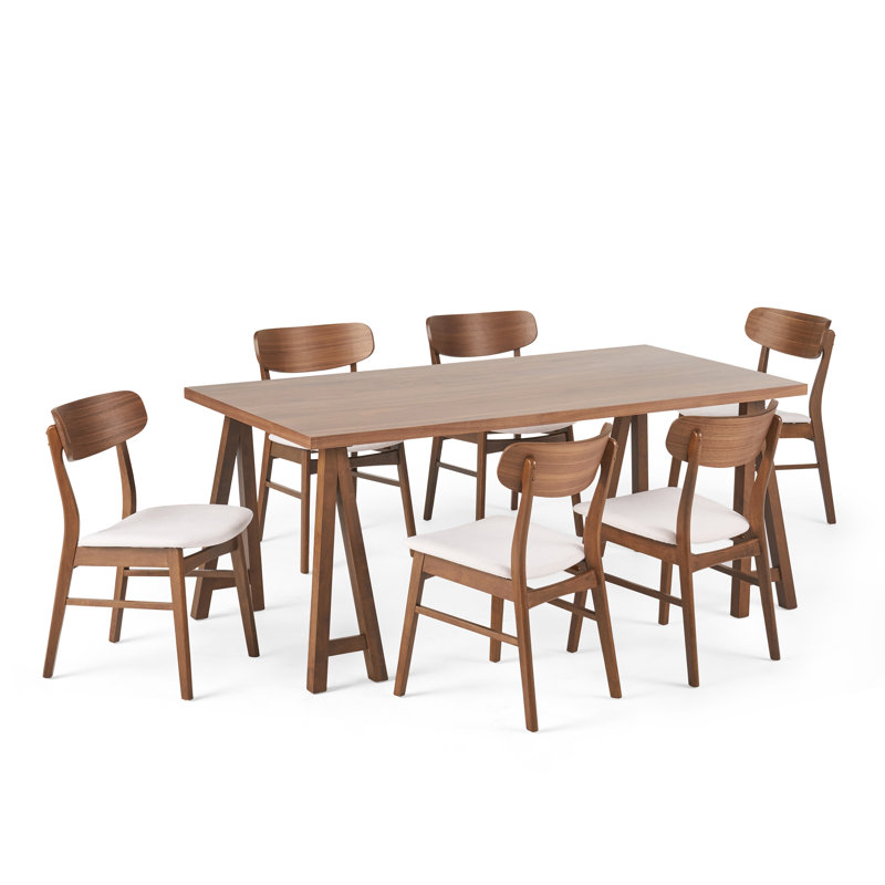 Ensemble repas pour 6 personnes, Noyer, Beige clair