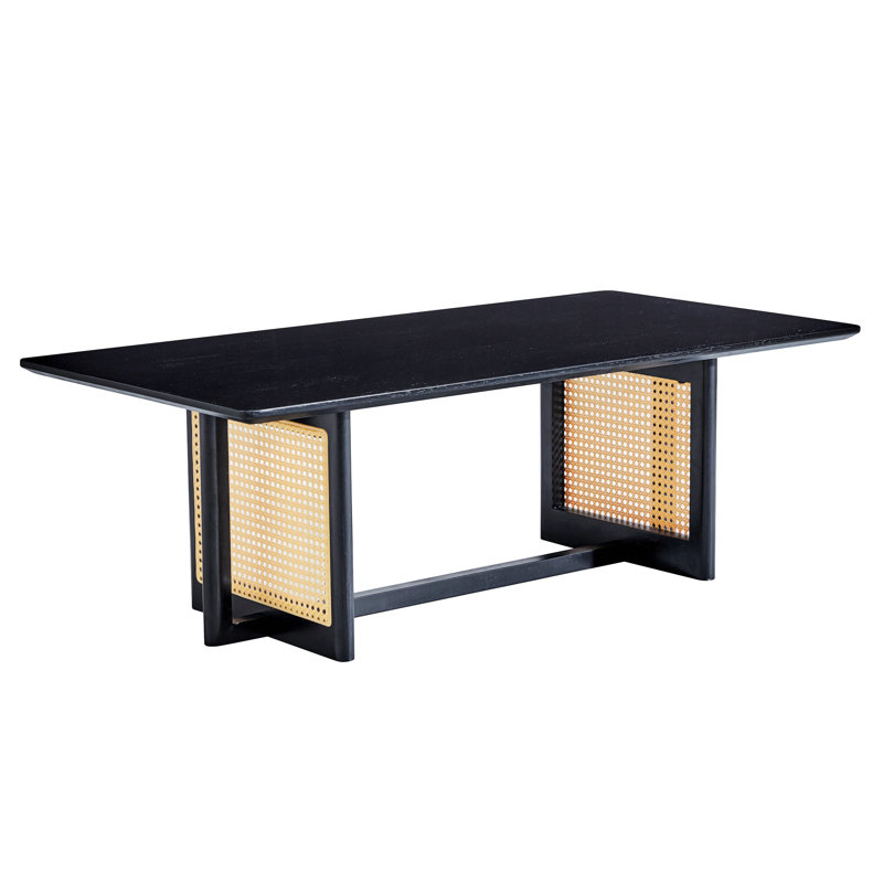 Tariffville 47" Rectangle Solid Wood Coffee Table with Rattan-style Woven Inlay, Black