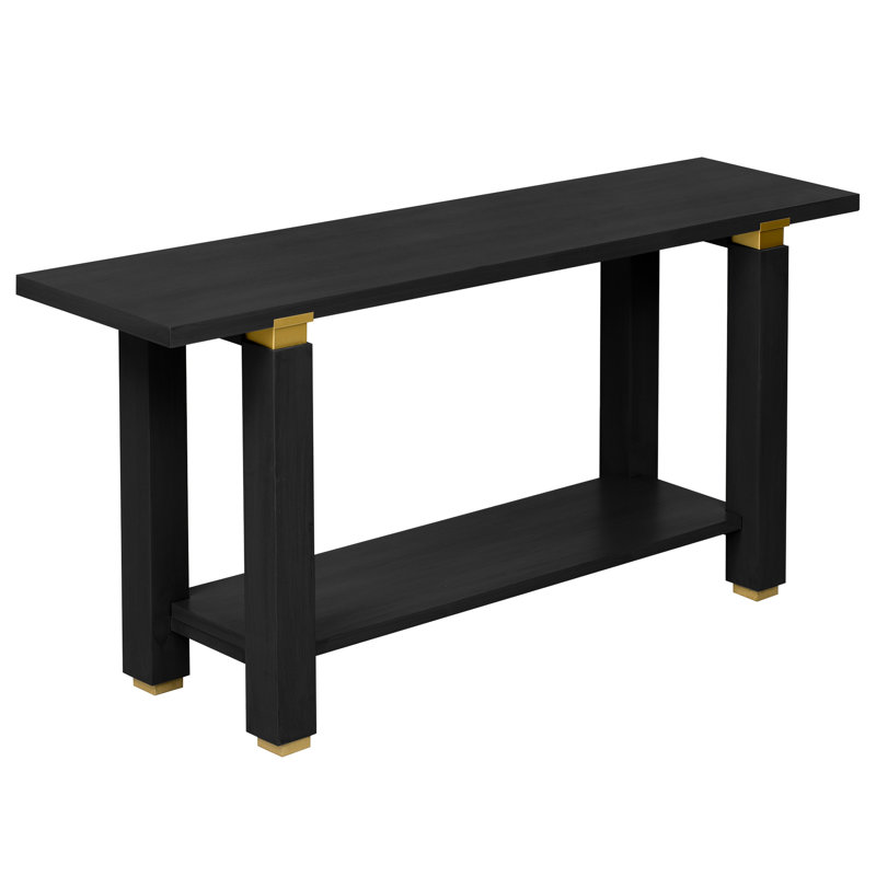 Modern Entryway Table With Industrial Metal Accents, Pine Legs, And Tabletop - Black U-Style Console Geometric Tabletop, Open Shelf For Hallway Gray