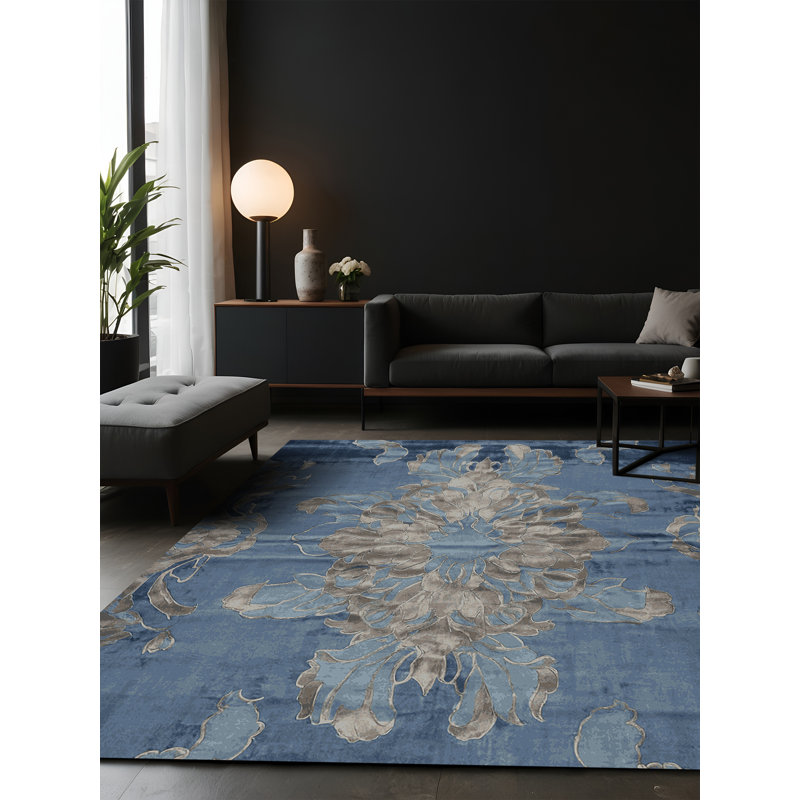 Tapis gris soyeux et moelleux, Rectangle 6 pi x 9 pi