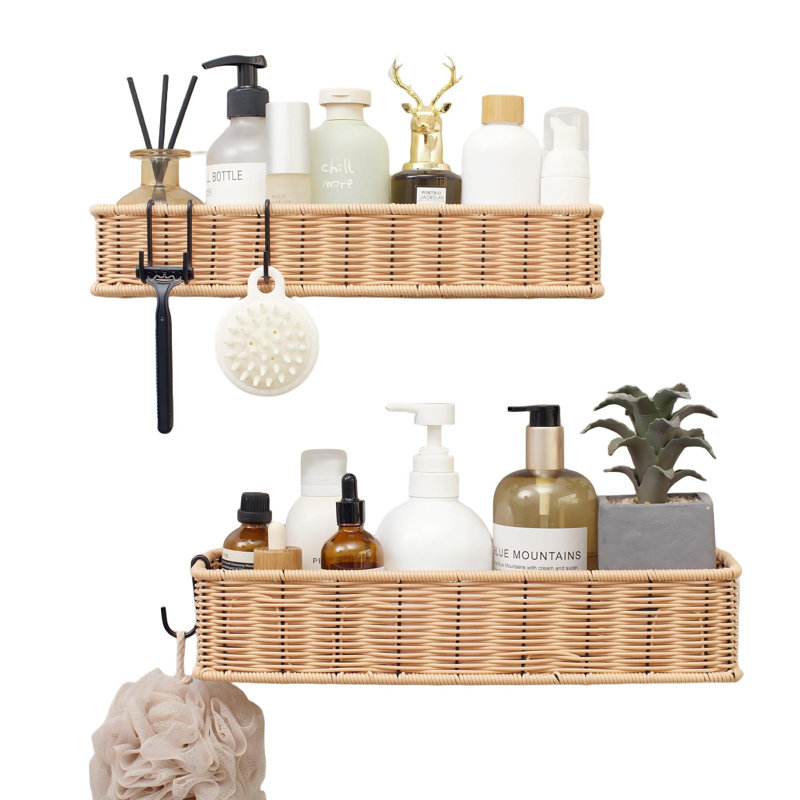 Serviteur de douche, tablettes de salle de bain pour douche, tablette de douche imperméable pour douche intérieure, paquet de 2 (naturel)