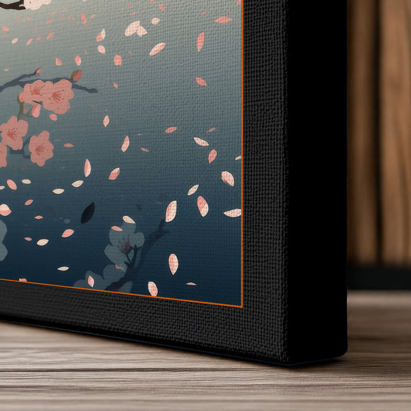 Moonlit Cherry Blossom Japandi - Wrapped Canvas, 30x20 - 76.2 x 50.8 cm, Black Border