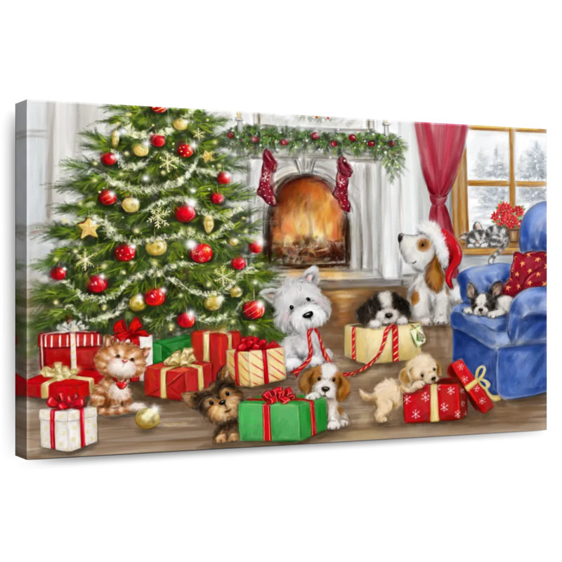 Christmas Dogs And Cats, 24" H x 36" W