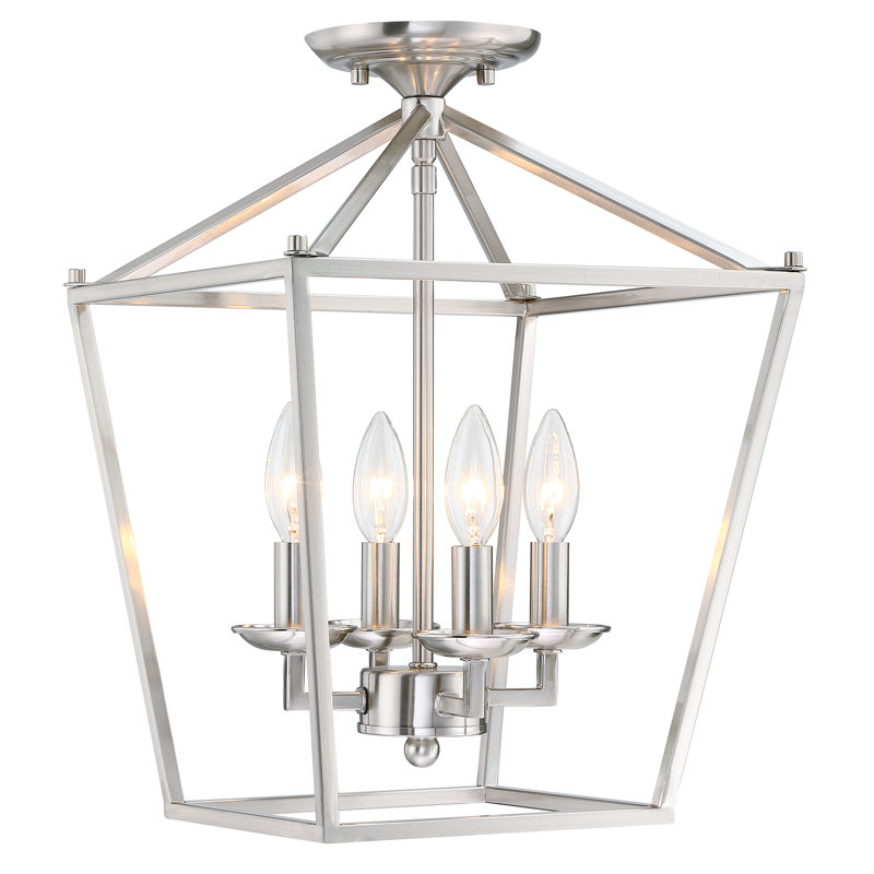 Plafonnier semi-encastré 4 lumières 17 po, Nickel brossé
