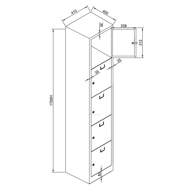 Armoire de rangement Locker, Rouge, H 66,9 po x l 16,1 po x P 15,7 po