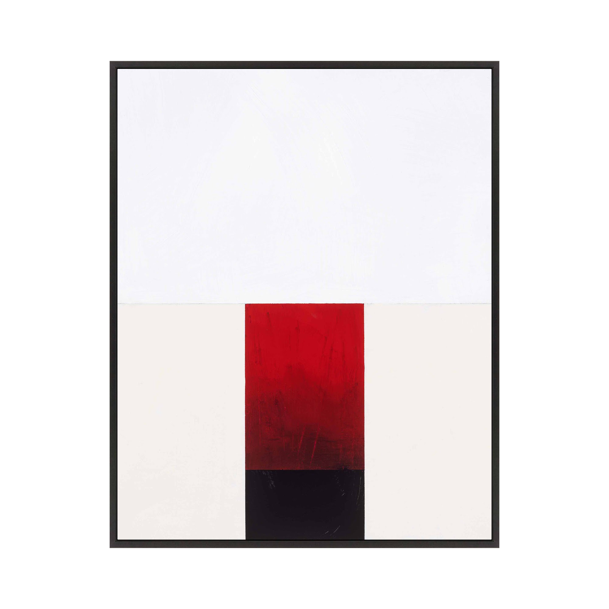 Tempo With Red 2 by Robert Kamnatnik, 38" H x 30" W x 1.38" D, Black Framed Canvas