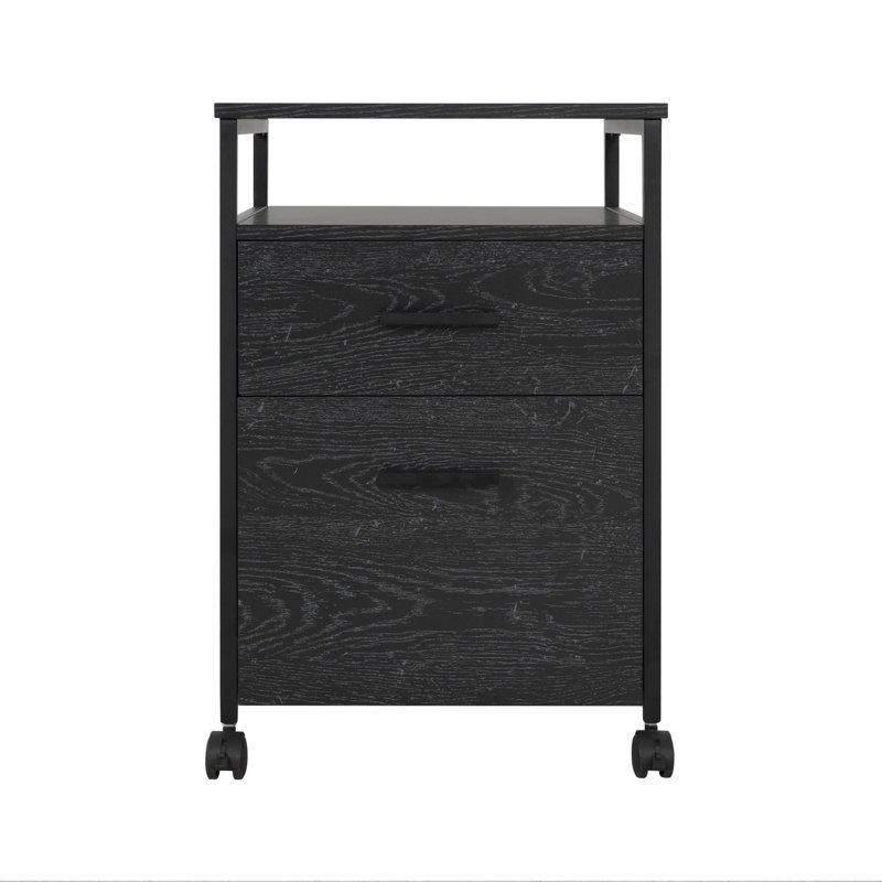Classeur à 2 tiroirs, support d'imprimante mobile avec tablette de rangement ouverte, armoires en bois pour le bureau personnel