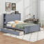 Lit plateforme double avec tiroirs et tablettes de rangement-993853046