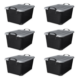 Rubbermaid Roughneck Tote 18 Gallon Stackable Storage Container Organizer  Bin with Snap Stay Tight Lid and Easy Carry Handles, Black (6 Pack)