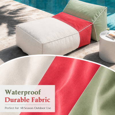 2-in-1 Convertible Folding Bean Bag Lounger, Portable Floor Chair with Seat and Recline Modes for Patio, Balcony and Indoor Relaxation, Red/Green/White