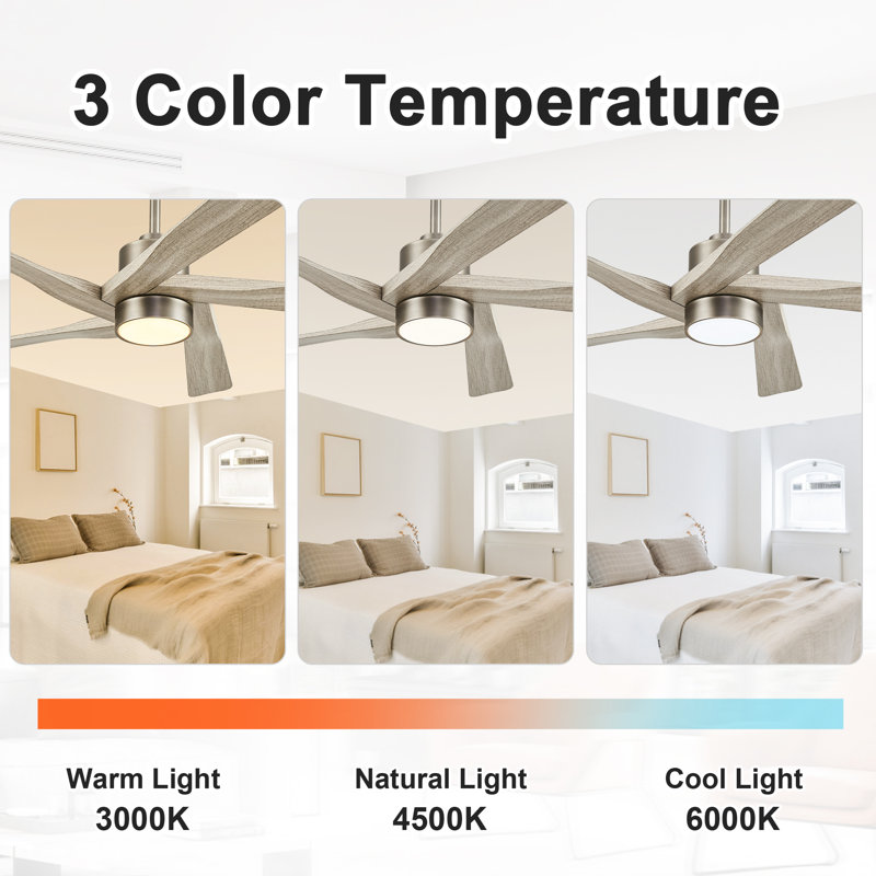 54" Brushed Nickel and Wood Grain Ceiling Fan with LED Light and Remote