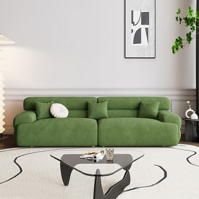 Canapé modulaire vert en coton et lin, 29.53" H x 91.34" W x 38.58" D, 3