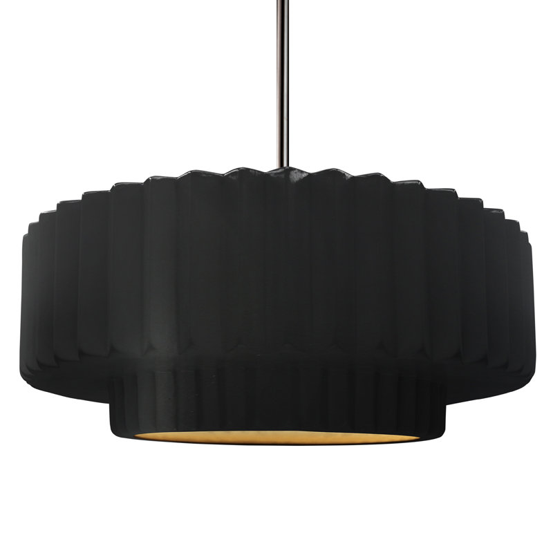 Luminaire suspendu 1 lumière Meydan, H 6 po x l 16,25 po x P 16,25 po, Noir carbone mat / or champagne, Nickel brossé